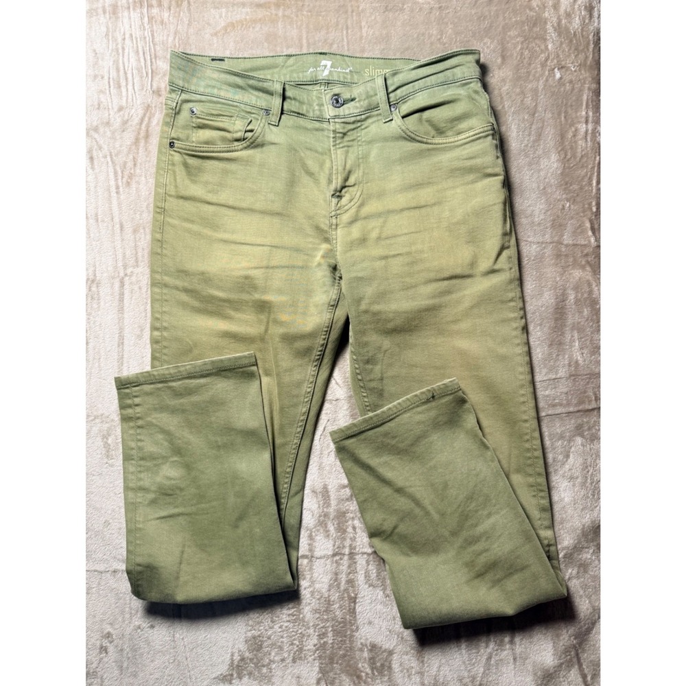 Y2K 7 For All Mankind Green Slim Fit Jeans Size 31‎ Earthy Streetwear Utility